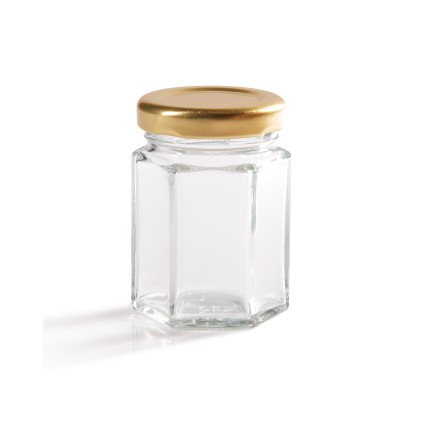 32 Pcs 1.5 oz Hexagon Jars/Glass Jars with Gold Lids, Small Mason